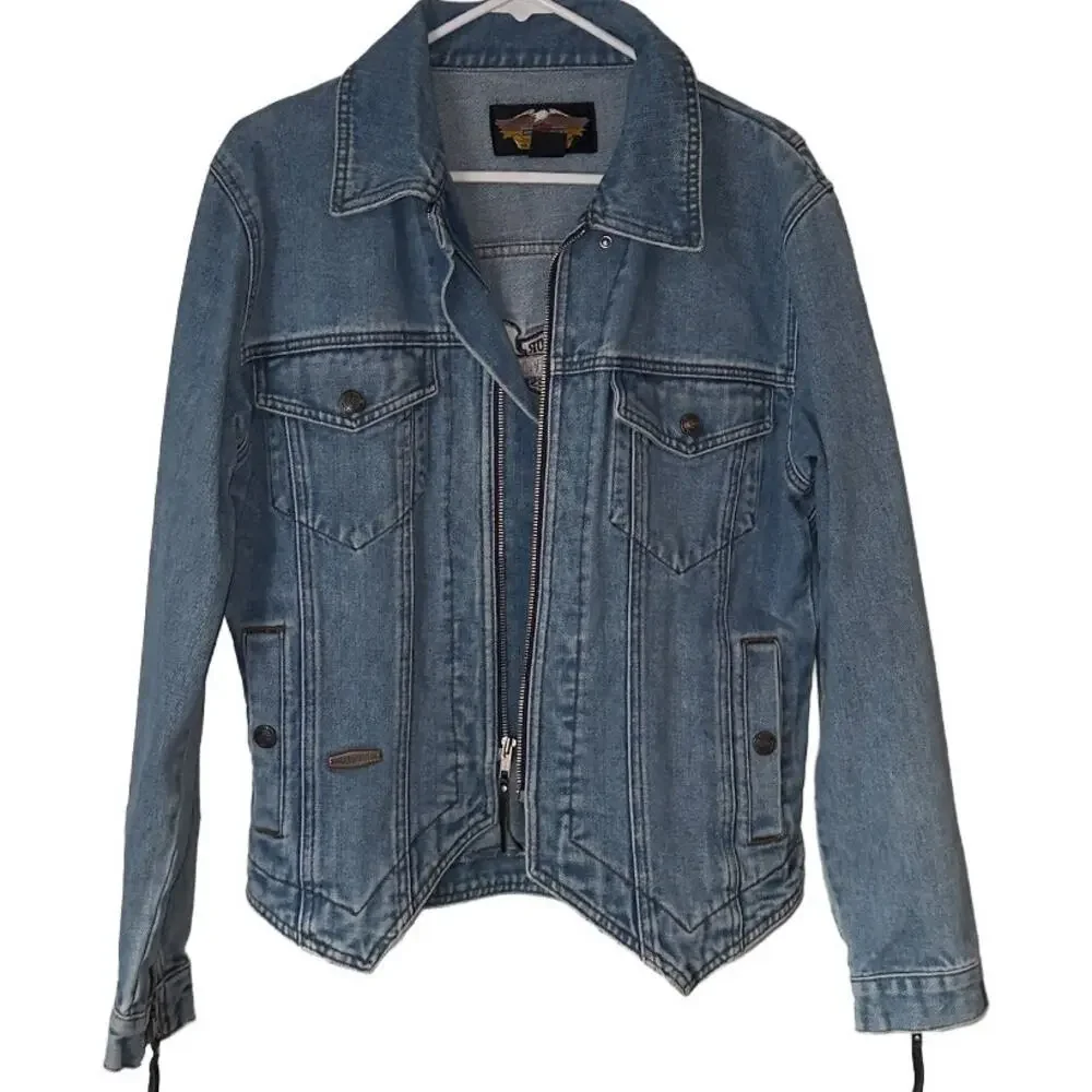 Vintage Harley Davidson Light Wash Back Patch Logo Denim Jean Jacket Women's Med - Picture 9 of 9